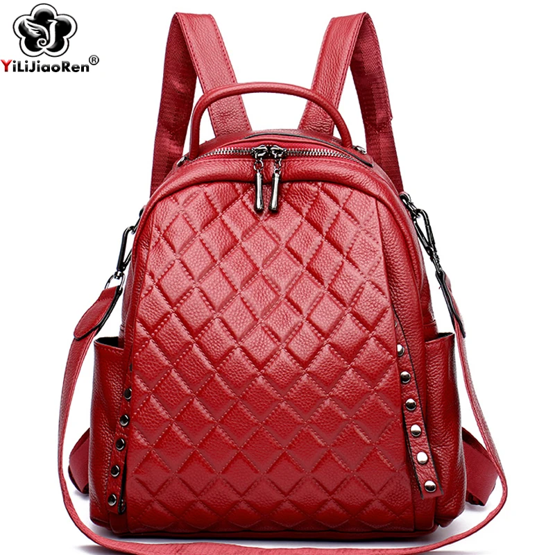 Luxury Bags With Zipper - ของแท้หนัง Rucksack ผู้หญิงไหล่กระเป๋าออกแบบกระเป๋าเป้สะพายหลังลายสก๊อตหญิงขนาดใหญ่ความจุกระเป๋าโรงเรียนสําหรับวัยรุ่น