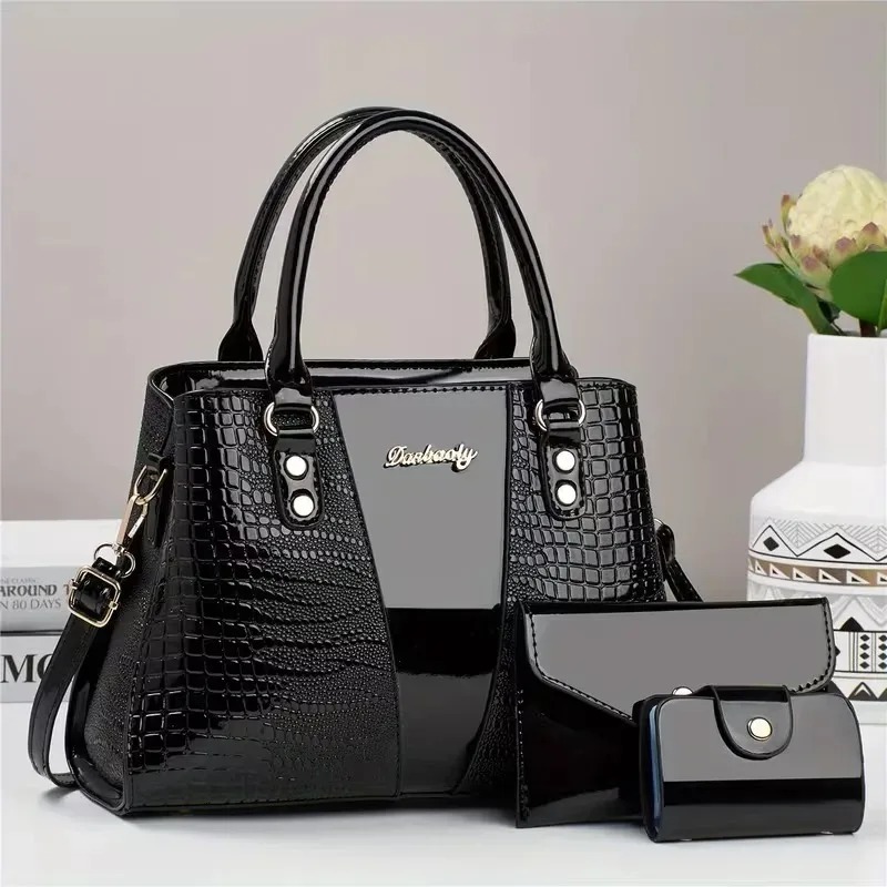 Luxury Bags Louis Vuitton - ชุดกระเป๋าผู้หญิงลายหนังจระเข้ PU 3 ชิ้น, กระเป๋าสะพายไหล่ผู้หญิงน้ำหนักเบา, กระเป๋าสะพายข้าง,