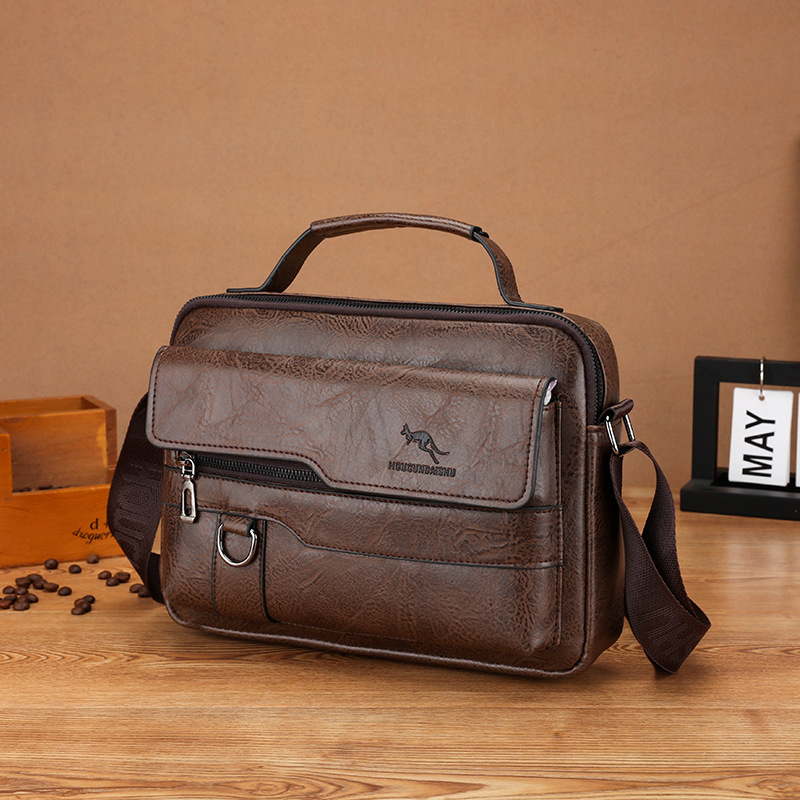 Luxury Bags For Men Brands - กระเป๋าหนังสำหรับผู้ชาย, กระเป๋าส่งเอกสารแบรนด์จิงโจ้หรูหรากระเป๋าสะพายพาดลำตัวแบบลำลองหนังสีน้ำตาลดำกระเป๋าสะพายไหล่ธุรกิจ