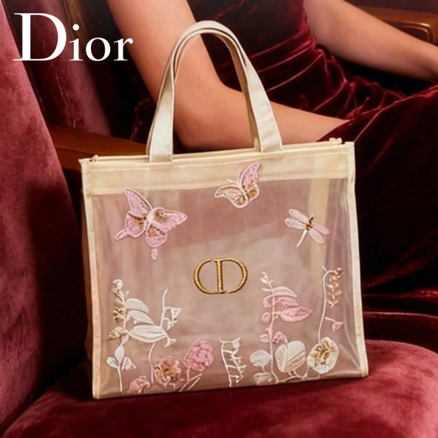 Luxury Bags For Travel - กระเป๋าคริสเตียน ดิออร์ ดิออร์ กระเป๋าดีไซน์หรูหรา กระเป๋าแต่งหน้าตาข่ายกึ่งโปร่งใส ลายผีเสื้อ