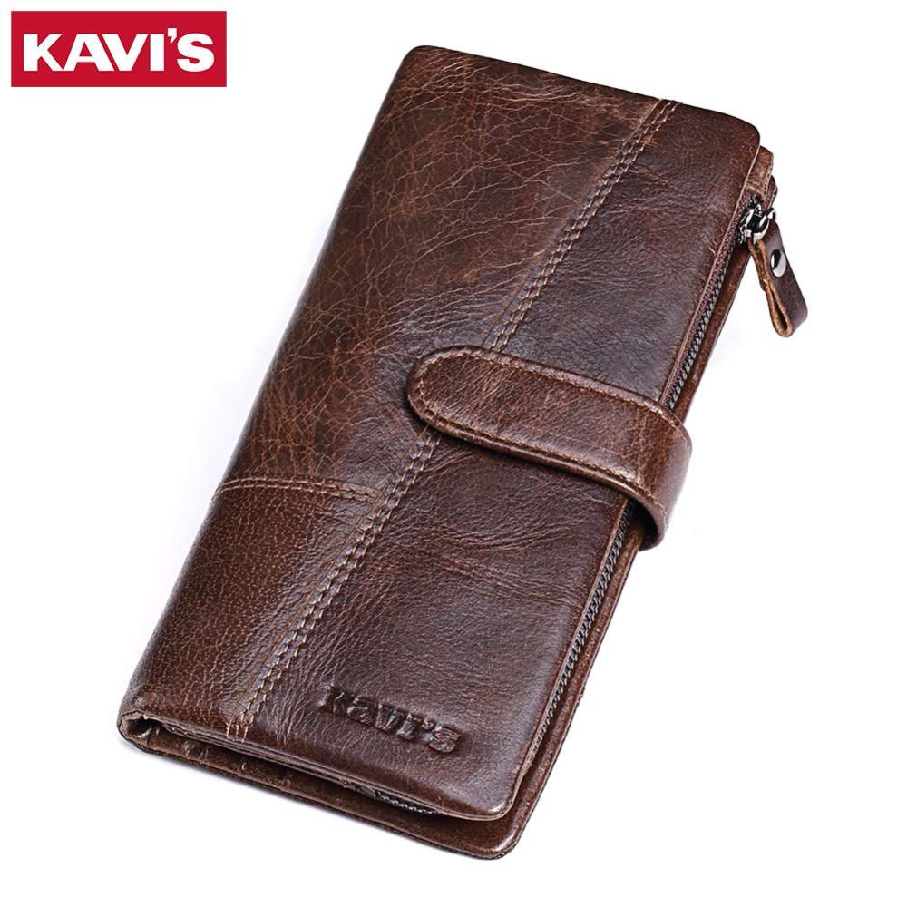 Luxury Bags For Men Brands - KAVISแบรนด์หรู100% ของแท้CowhideหนังPortomonee Vintageกระเป๋าสตางค์ชายกระเป๋าสตางค์ชายยาวคลัทช์เหรียญกระเป๋าสตางค์กระเป๋าสตางค์Rfid