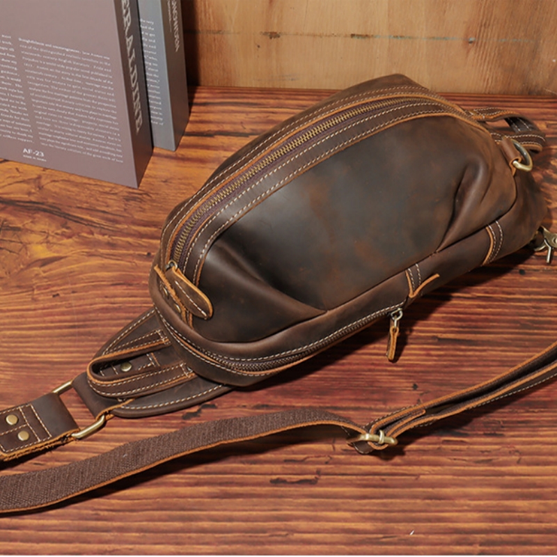 Luxury Bags With Zipper - กระเป๋าสะพายพาดลำตัวสะพายไหล่อเนกประสงค์ทำจากหนังแท้มีสายคล้องกระเป๋าคาดหน้าอกสำหรับผู้ชายดีไซน์แฟชั่นแบบหรูหราสำหรับกีฬากลางแจ้ง