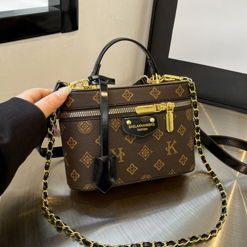 Luxury Bags Louis Vuitton - กระเป๋าทรงกล่องลายโมโนแกรมสไตล์วินเทจสุดหรู สายโซ่แบบปรับได้ ใช้ได้ทั้งแบบสะพายและถือ เหมาะสำหรับทำงานและเดินทาง