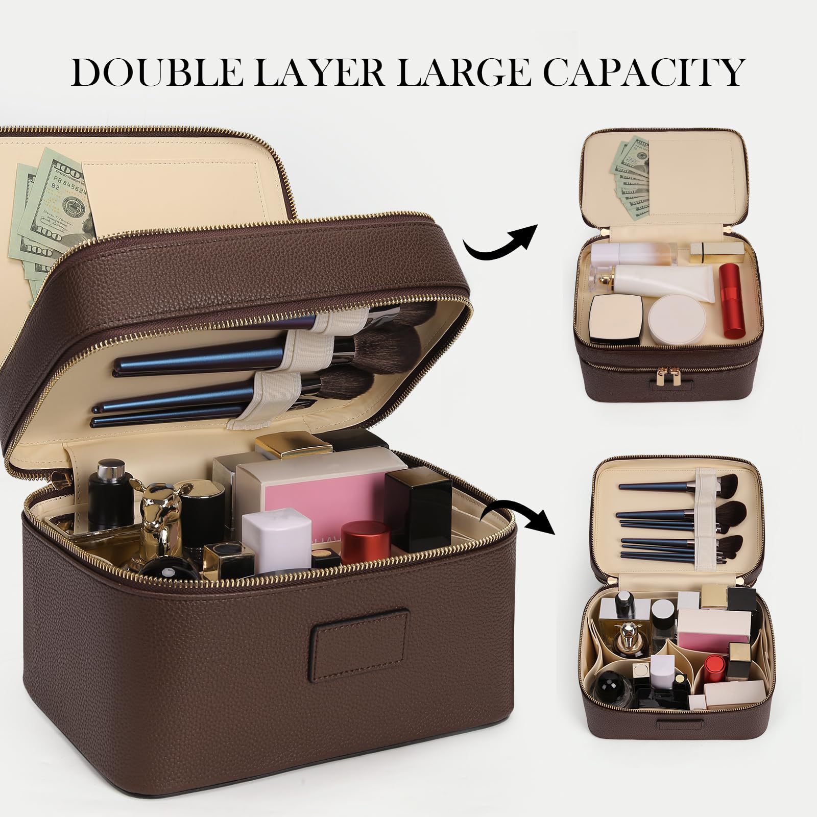 กระเป๋าเครื่องสำอางค์สองชั้นขน - Luxury Bags For Travel บทวิจารณ์และราคา